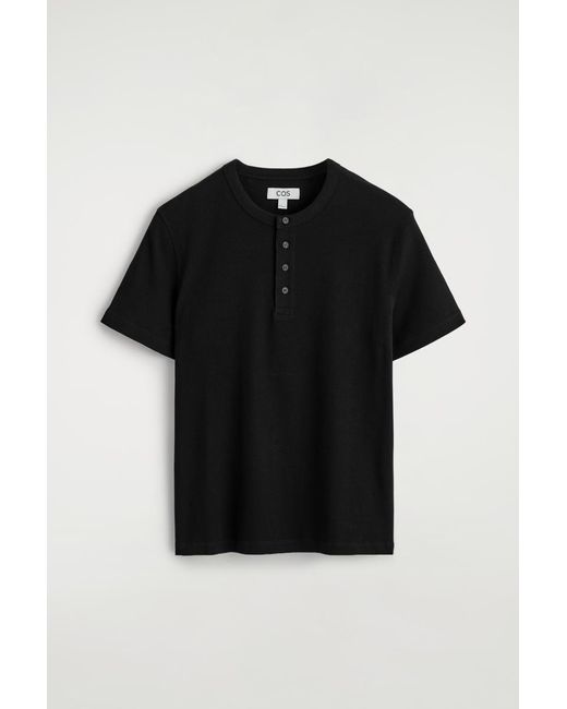 COS Black Slim-Fit Ribbed Henley T-Shirt for men