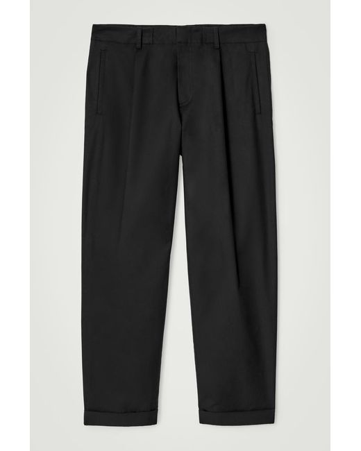 COS Black Tapered Cotton Turn-up Pants for men