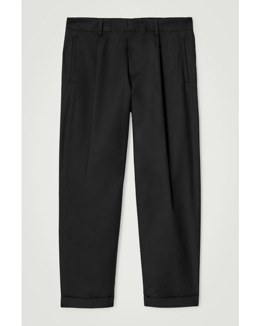 COS Black Tapered Cotton Turn-up Pants for men