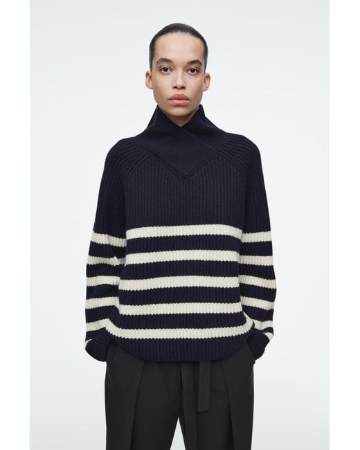 COS Blue Pullover Aus Merinowolle Mit Kragen