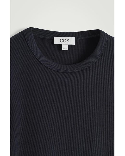 COS Slim Ribbed Cotton T-Shirt in Blue for Men | Lyst