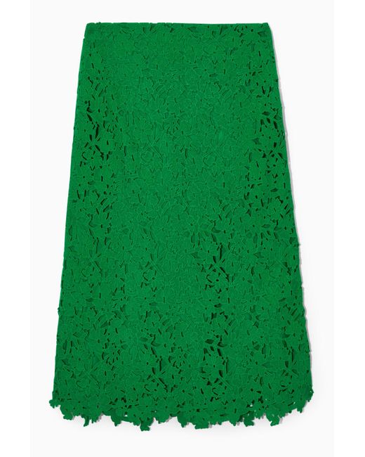 COS Green Eyelet Midi Skirt