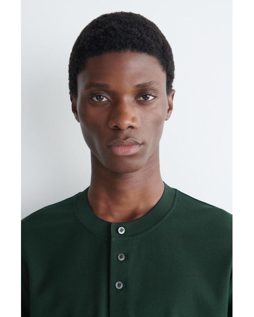 COS Green Contrast-Tipped Cotton-Piqué Henley Top for men