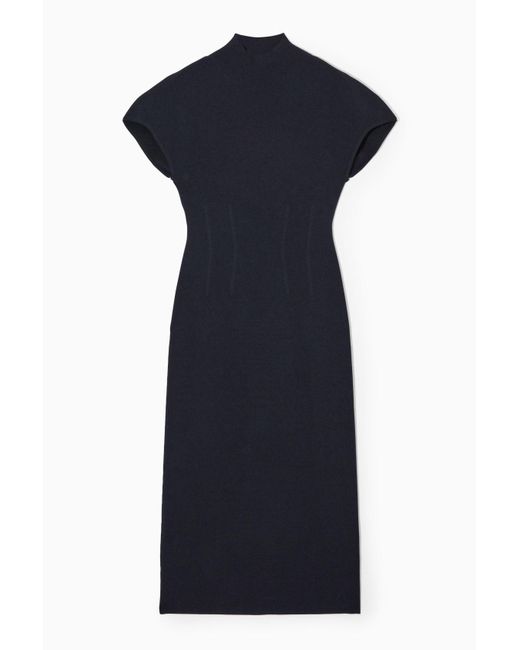 COS Blue High-neck Knitted Corset Midi Dress