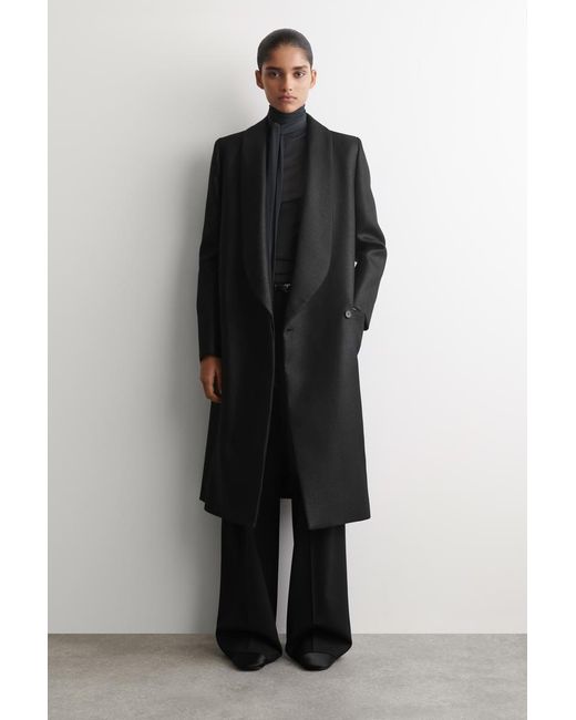 COS Black Tailored Metallic Wool-Blend Long Coat