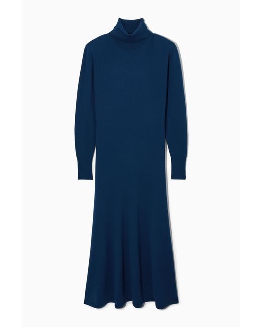 COS Blue Power-shoulder Merino Wool Maxi Dress
