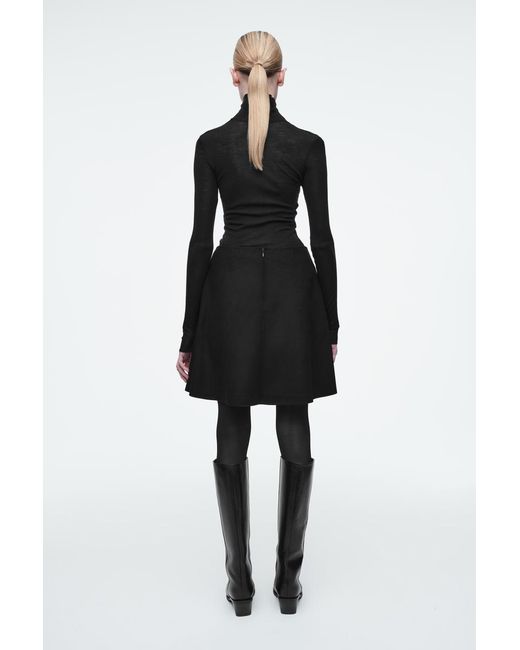 COS Black Fold-detail Double-faced Wool Mini Skirt