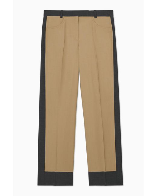 COS Natural Deconstructed Colour-block Wool Trousers