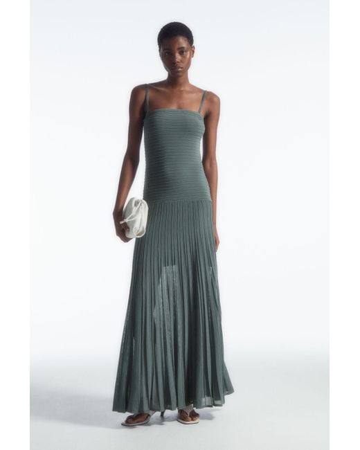 COS Green Pleated Knitted Maxi Dress