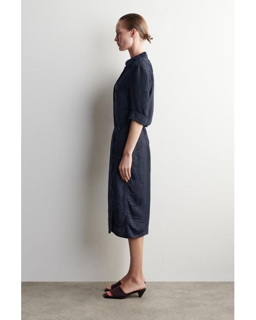 COS Blue Gathered Crinkled Midi Skirt