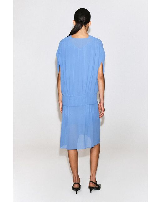 COS Blue Draped Pleated V-Neck Midi Dress