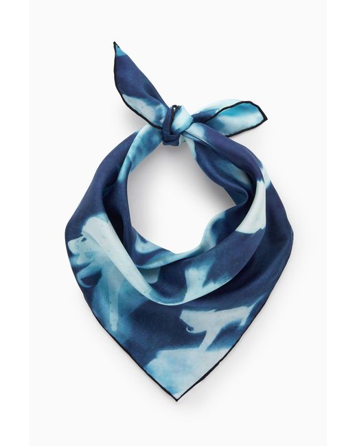COS Blue Inverted-floral Silk Neck Scarf for men