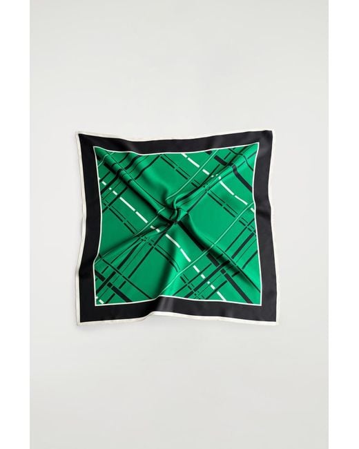COS Green Checked Silk Scarf