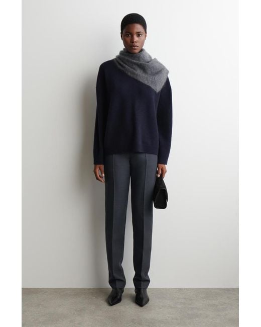 COS Blue Cashmere Mock-Neck Sweater