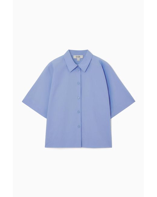 COS Blue Boxy Short-sleeved Poplin Shirt