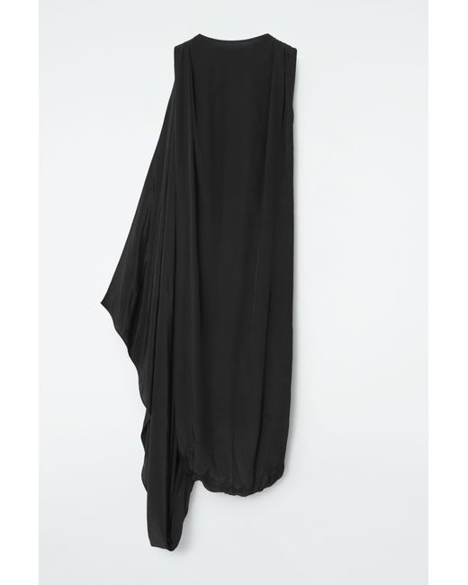 COS Black Draped Balloon Midi Dress