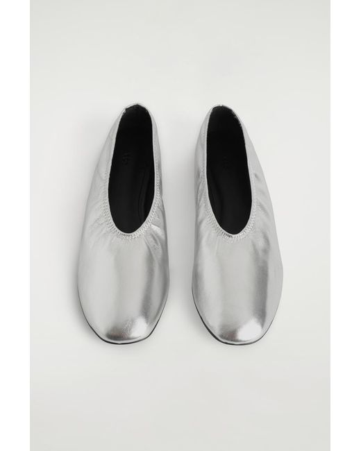 COS Gray Minimal Leather Ballet Flats