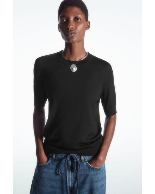 COS Black Knitted Merino Wool T-shirt