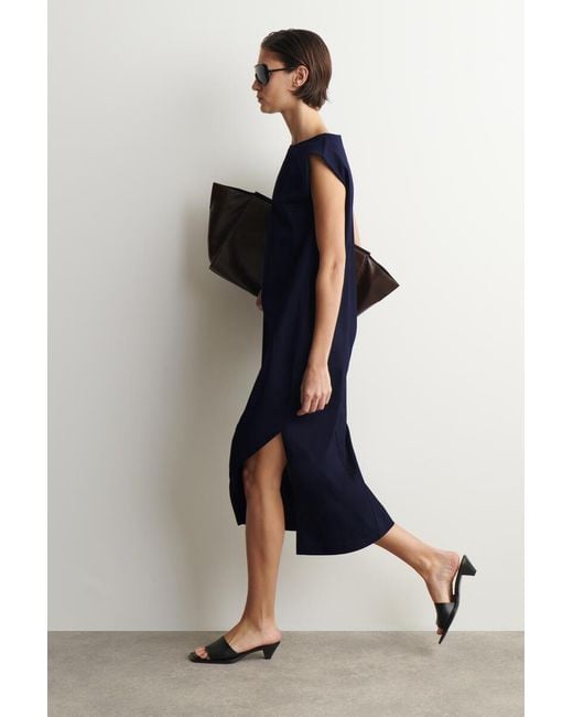 COS Blue Folded-Shoulder Cotton-Jersey Midi Dress