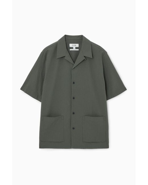 COS Gray Short-sleeved Cotton-seersucker Shirt for men