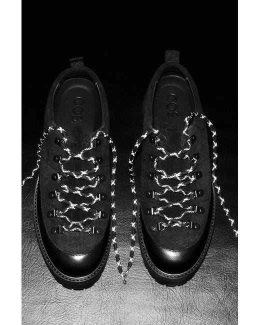 COS Black Leather Hiking Shoes for men