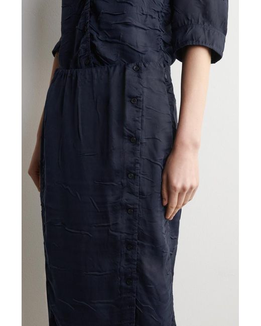 COS Blue Gathered Crinkled Midi Skirt