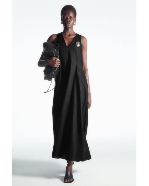 COS Black Pleated Linen Maxi Dress
