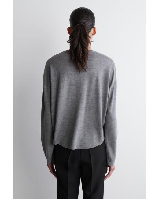 COS Gray Circle-Cut Merino Wool Cardigan