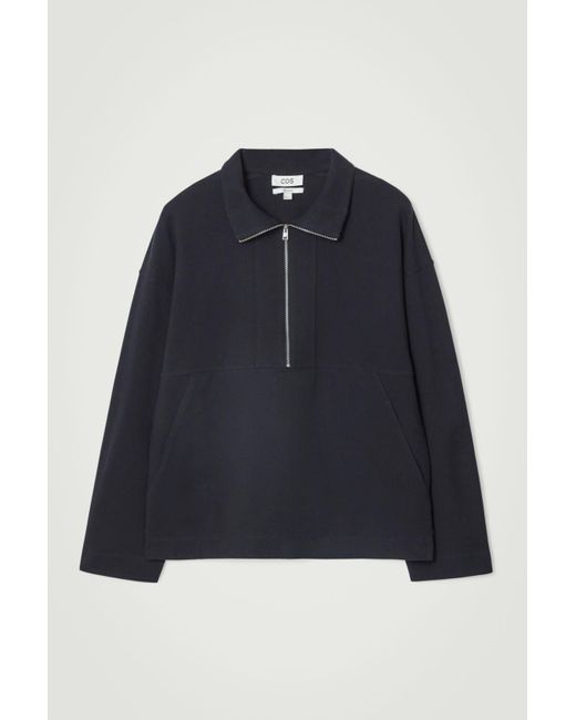 COS Blue Collared Twill Half-zip Sweatshirt for men
