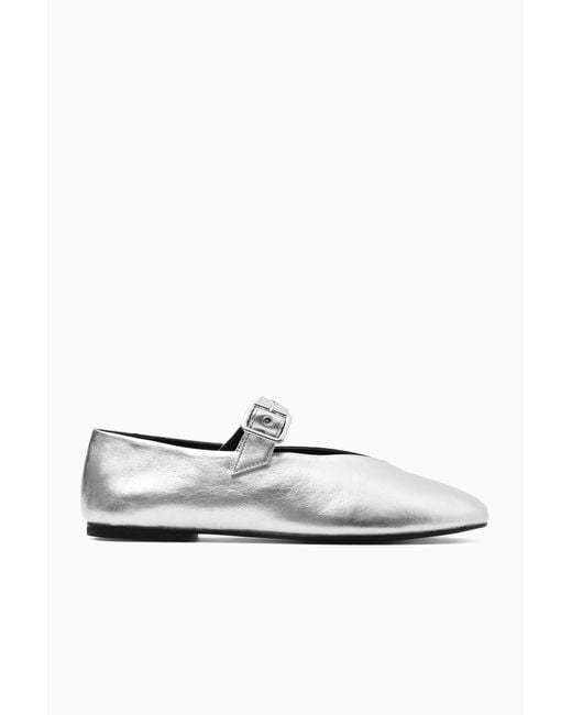 COS White Leather Mary-jane Flats