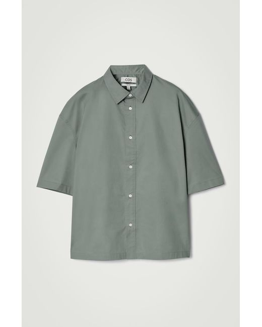 COS Gray Boxy Short-Sleeved Cotton Shirt for men