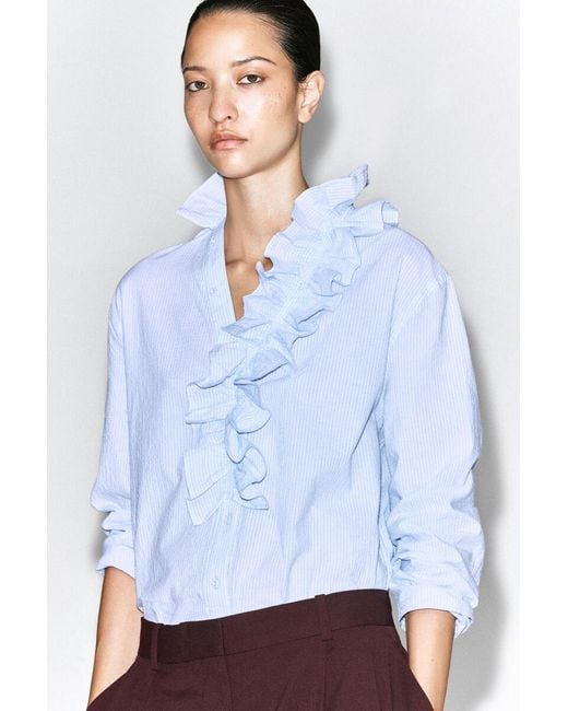 COS Blue Ruffle-Collar Seersucker Blouse