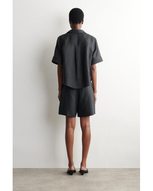 COS Blue Tailored Elasticated Linen Shorts