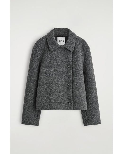 COS Gray Boiled Wool-Blend Short Jacket