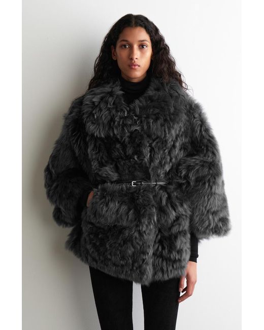 COS Black Funnel-Neck Shearling Jacket