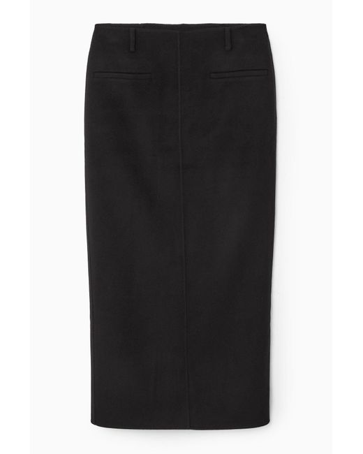 COS Black Double-faced Wool Column Maxi Skirt