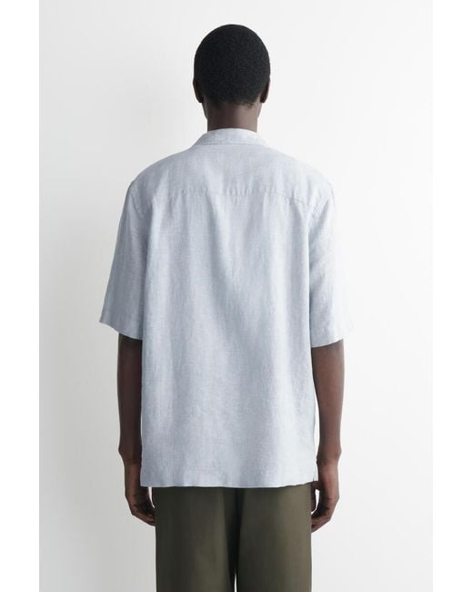 COS Blue Camp-Collar Short-Sleeved Linen Shirt for men