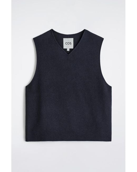 COS Blue Double-Faced Wool V-Neck Vest for men