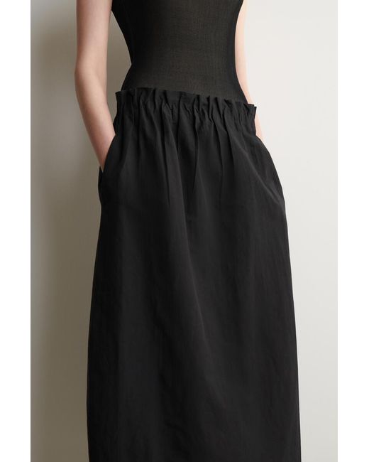 COS Black Cotton-Linen Balloon Midi Skirt