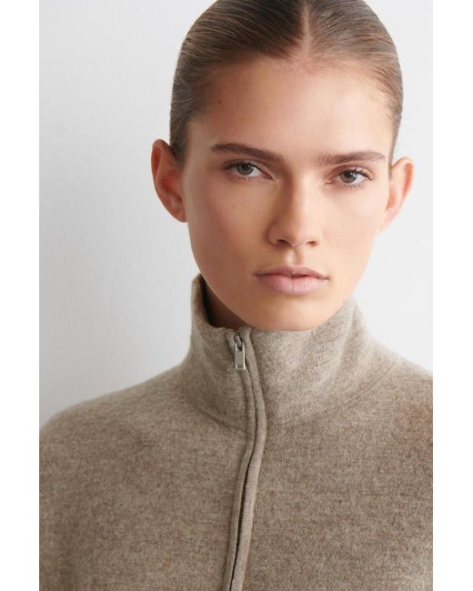 COS Natural Boiled Merino Wool Zip-Up Sweater
