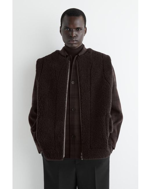 COS Black Shearling Gilet for men