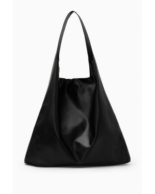COS Black Oversized Slouchy Tote - Leather
