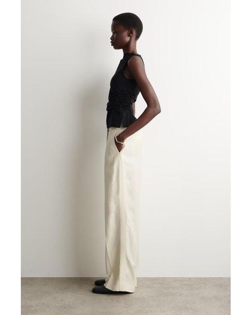 COS Black Ruched-Waist Cotton-Jersey Tank Top