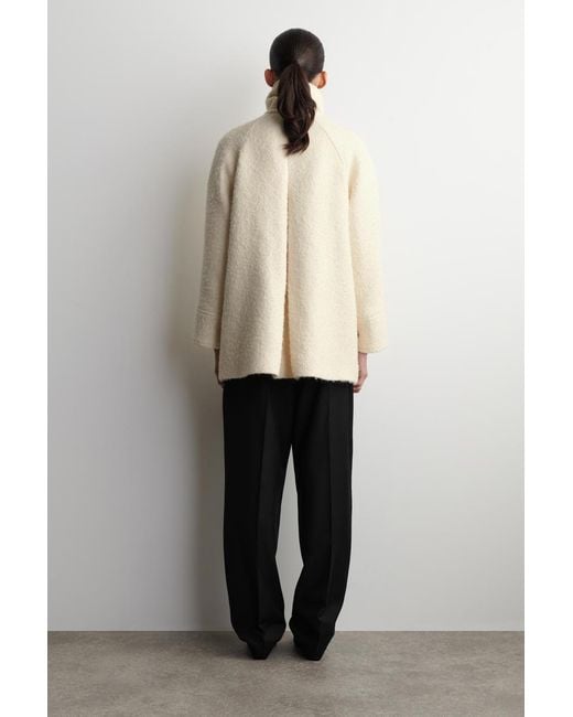COS Natural Funnel-Neck Wool-Herringbone Short Coat