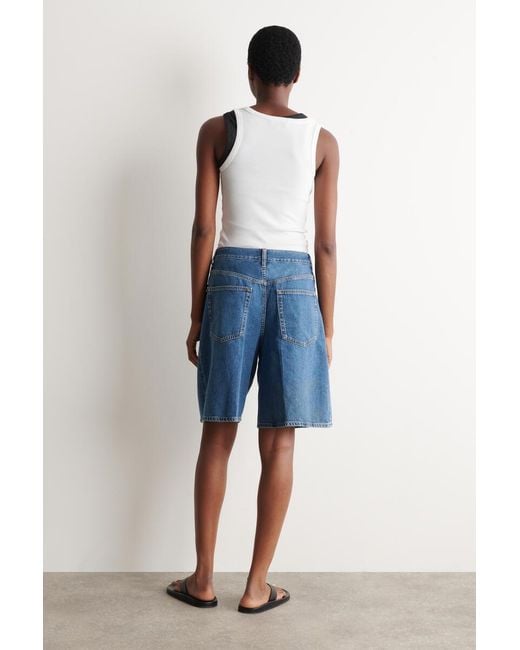 COS Blue Wide-Leg Denim Shorts