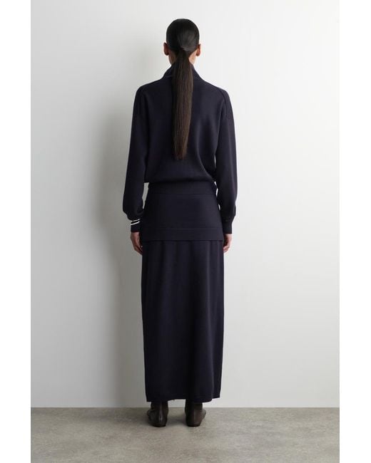 COS Blue Tie-Waist Merino Wool Midi Skirt
