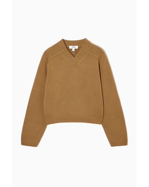 COS Natural V-neck Merino Wool Sweater