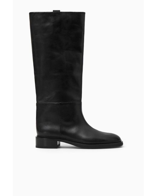 COS Leather Riding Boots in Black Lyst