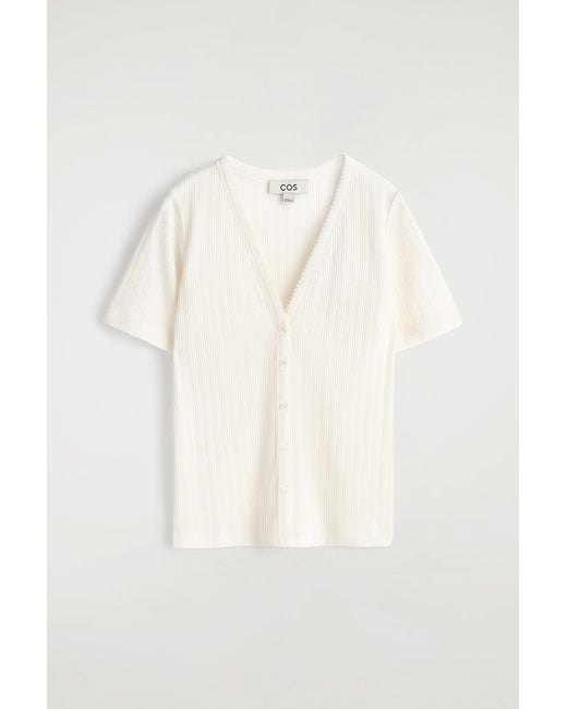 COS Natural Pointelle-Knit Short-Sleeved Cardigan
