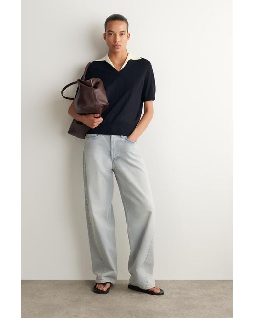 COS Blue Merino Wool Layered Polo Shirt